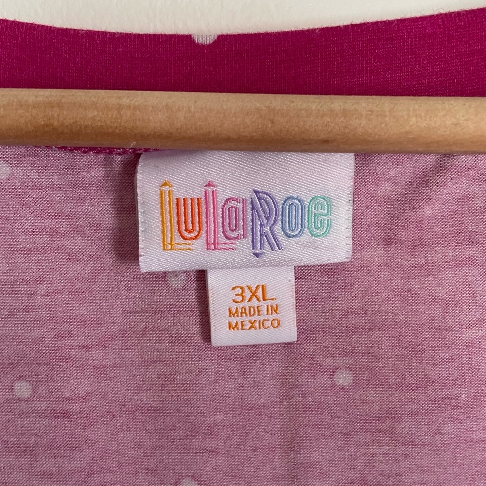 LuLaRoe Iris V-Neck Bright Pink Polka Dot Top - Picture 2 of 9